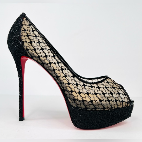 Christian Louboutin Shoes - Christian Louboutin Fetish Peep Toe Lace Spider Web Platform Pumps Size EU 39